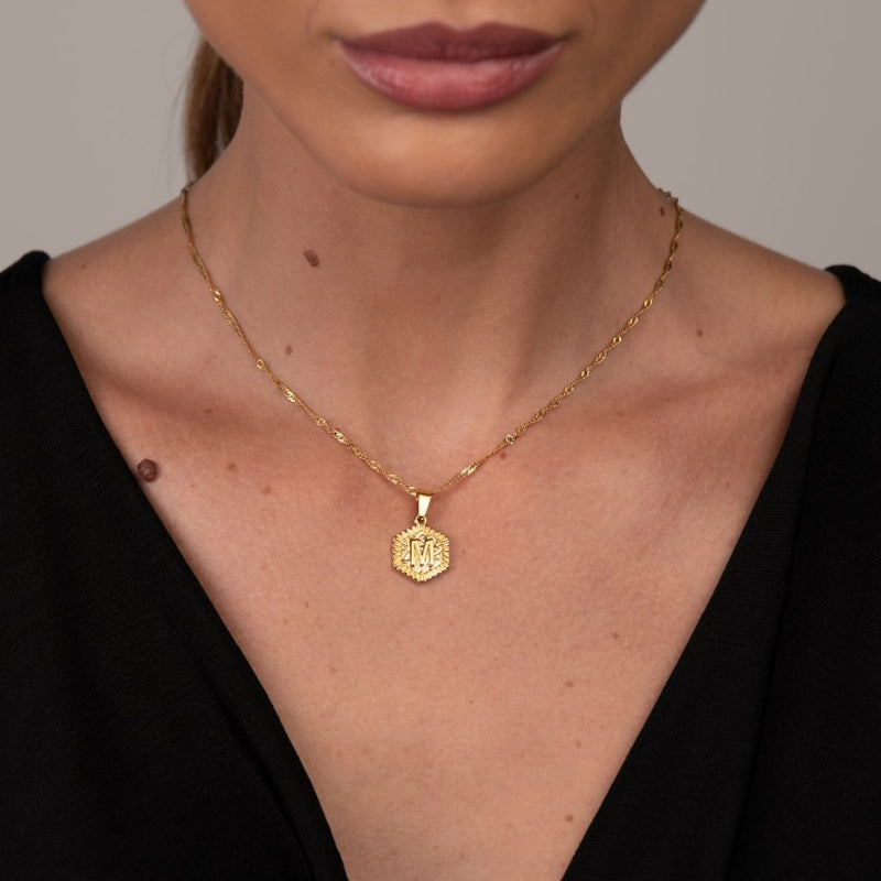 Hex Initial Letter Necklace – 18k Gold Plated