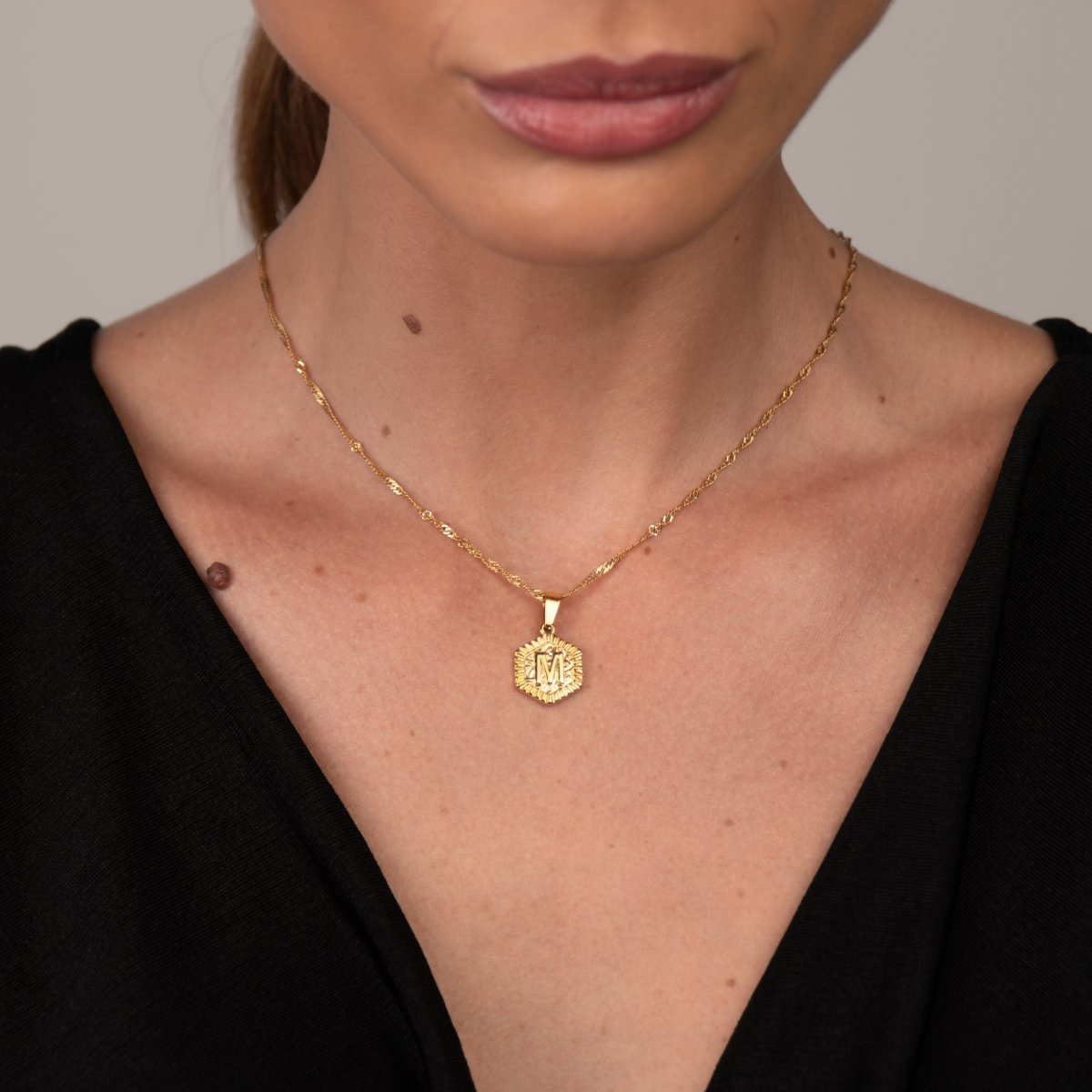 Hex Initial Letter Necklace – 18k Gold Plated