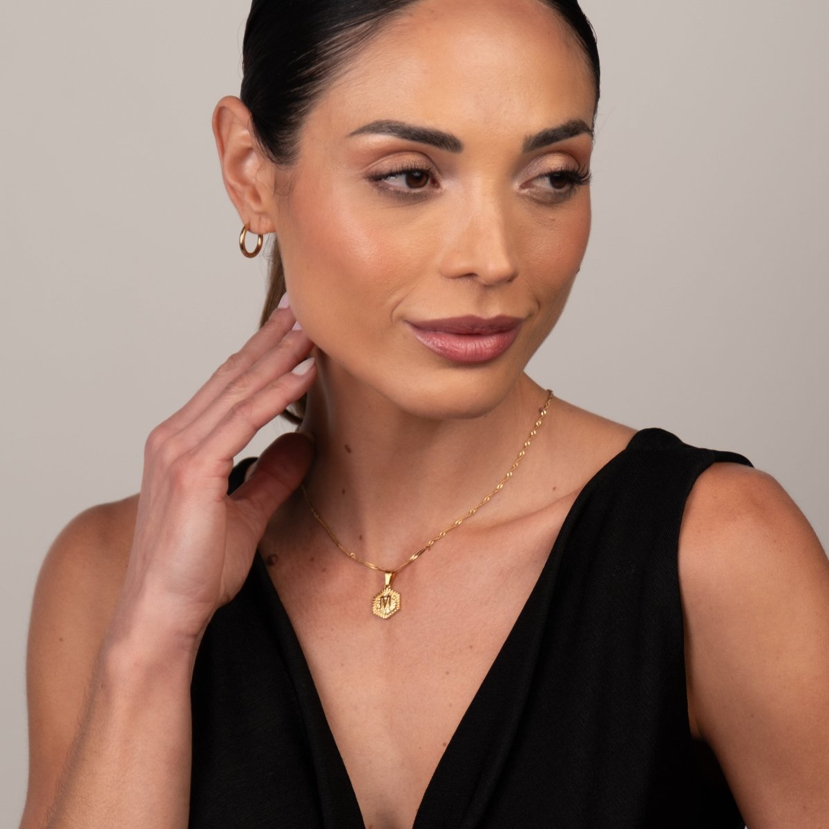 Hex Initial Letter Necklace – 18k Gold Plated