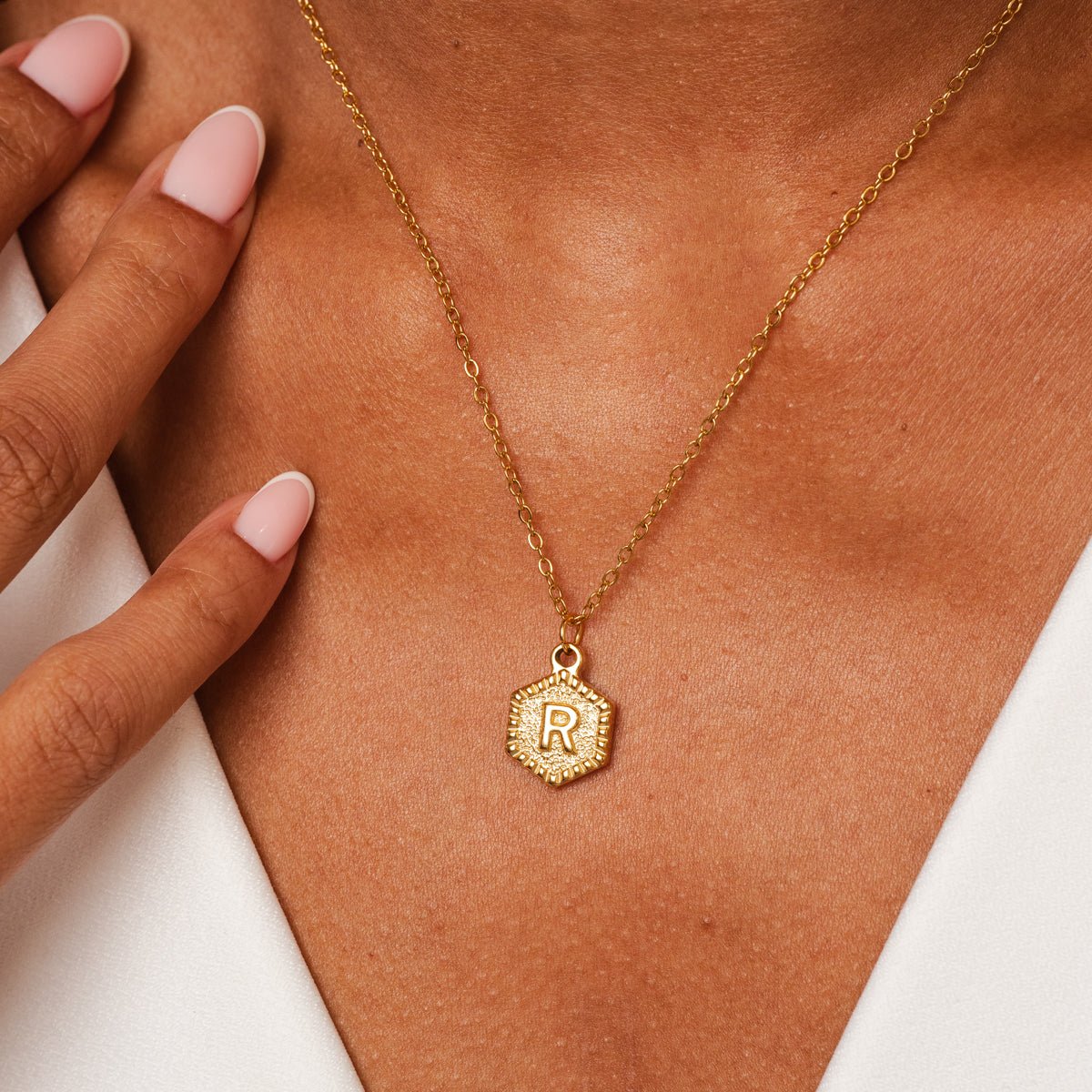 Hex Initial Letter Necklace – 18k Gold Plated