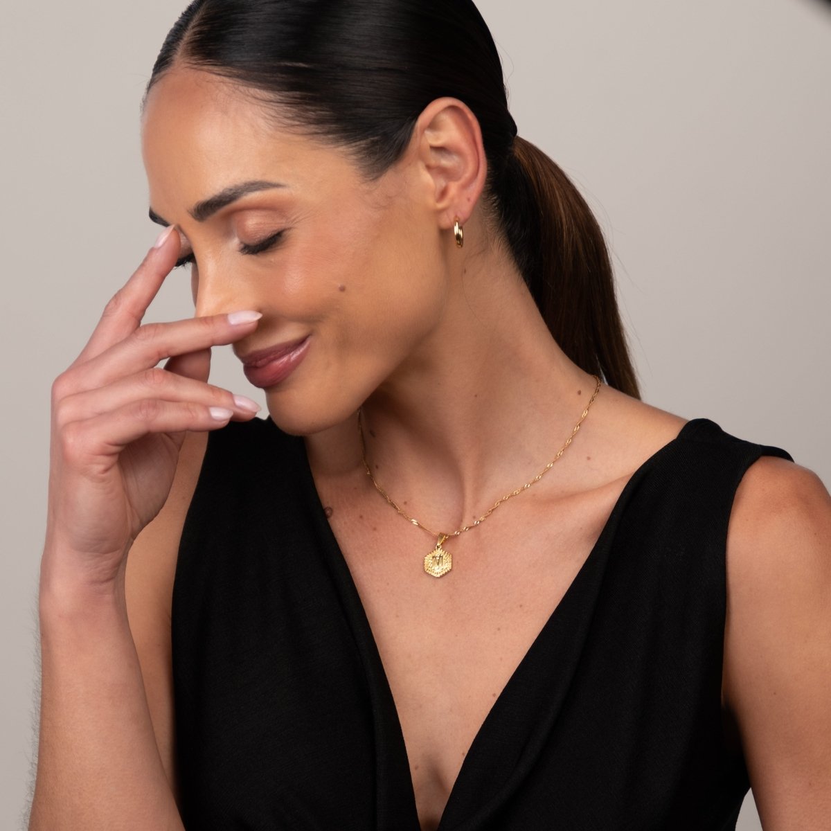 Hex Initial Letter Necklace – 18k Gold Plated