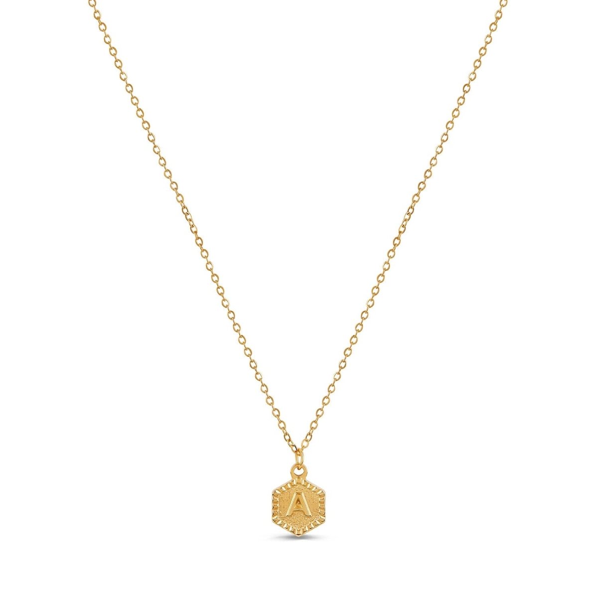Hex Initial Letter Necklace – 18k Gold Plated