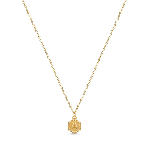 Hex Initial Letter Necklace – 18k Gold Plated