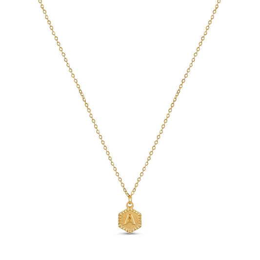Hex Initial Letter Necklace – 18k Gold Plated