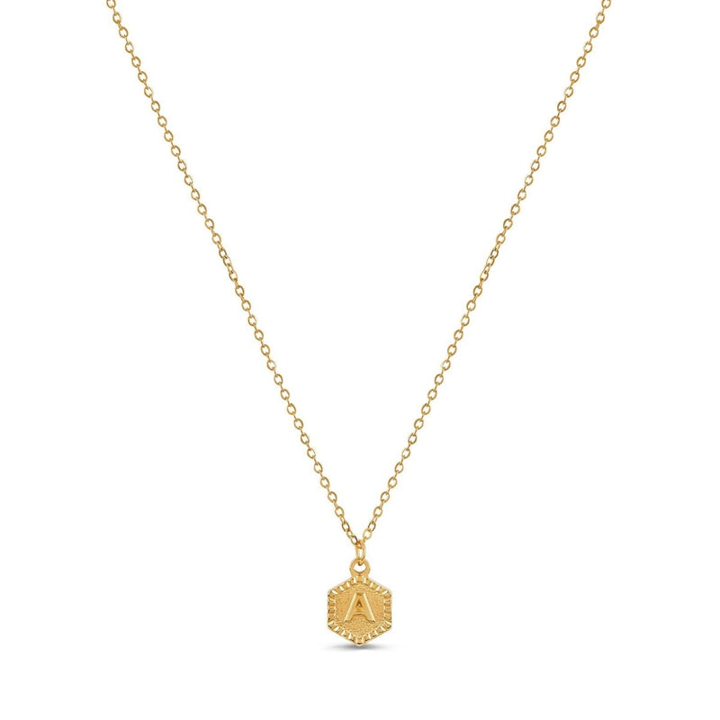Hex Initial Letter Necklace – 18k Gold Plated