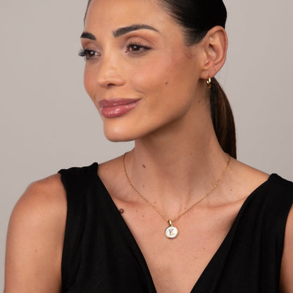 Marble Initial Letter Necklace – 18k Gold Plated
