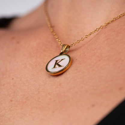 Marble Initial Letter Necklace – 18k Gold Plated