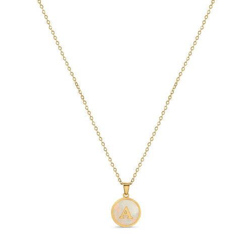 Marble Initial Letter Necklace – 18k Gold Plated