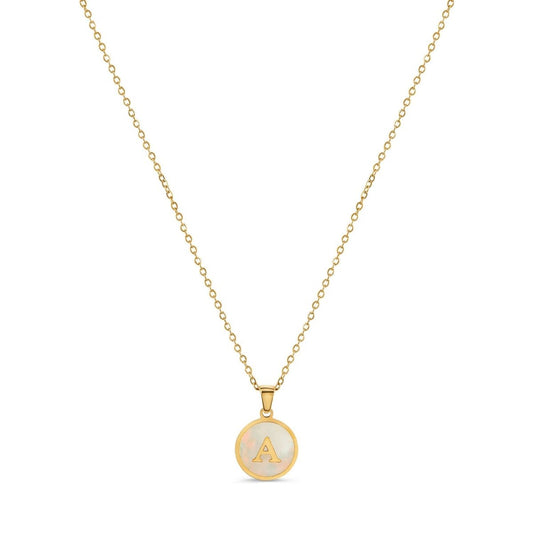 Marble Initial Letter Necklace – 18k Gold Plated