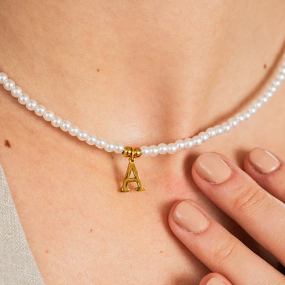 Pearl Initial Letter Necklace – 18k Gold Plated