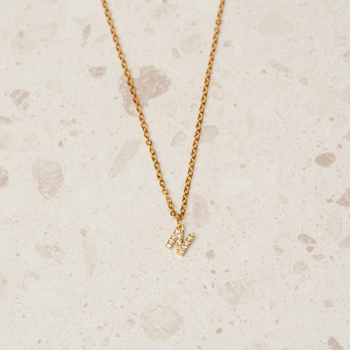 Stone Initial Letter Necklace – 18k Gold Plated