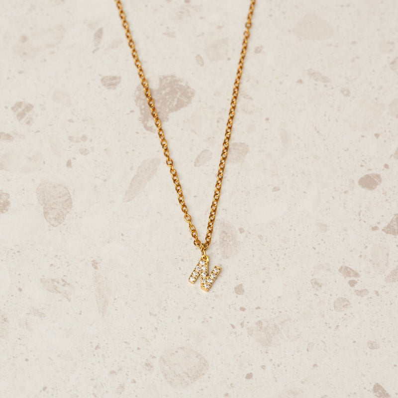 Stone Initial Letter Necklace – 18k Gold Plated