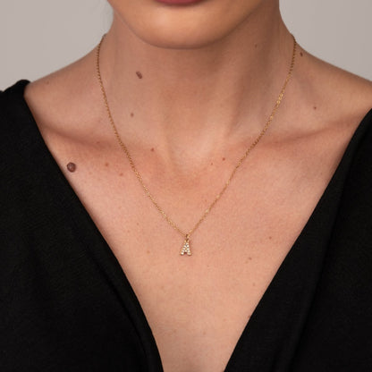 Stone Initial Letter Necklace – 18k Gold Plated