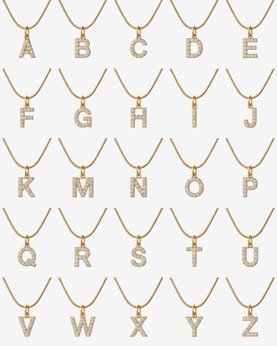 Initial Letter Necklace with Zirconia 18k Gold Plated