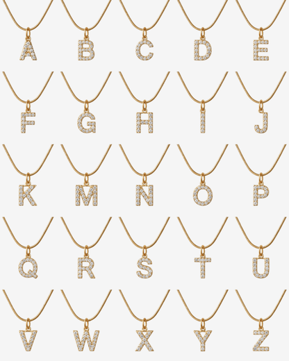 Initial Letter Necklace with Zirconia 18k Gold Plated