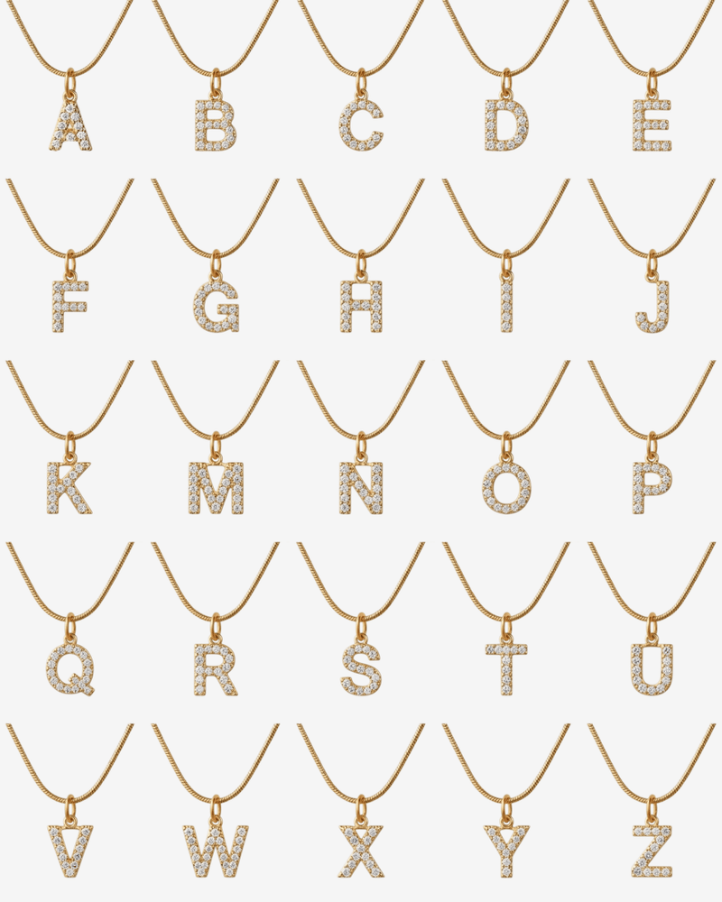 Initial Letter Necklace with Zirconia 18k Gold Plated