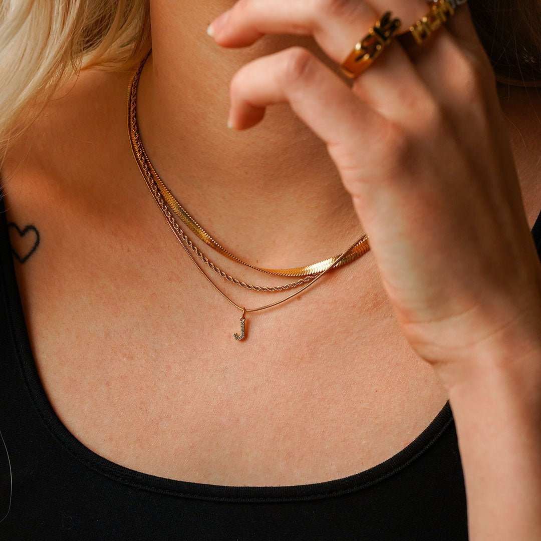 Initial Letter Necklace with Zirconia 18k Gold Plated