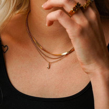 Initial Letter Necklace with Zirconia 18k Gold Plated