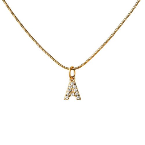 Initial Letter Necklace with Zirconia 18k Gold Plated