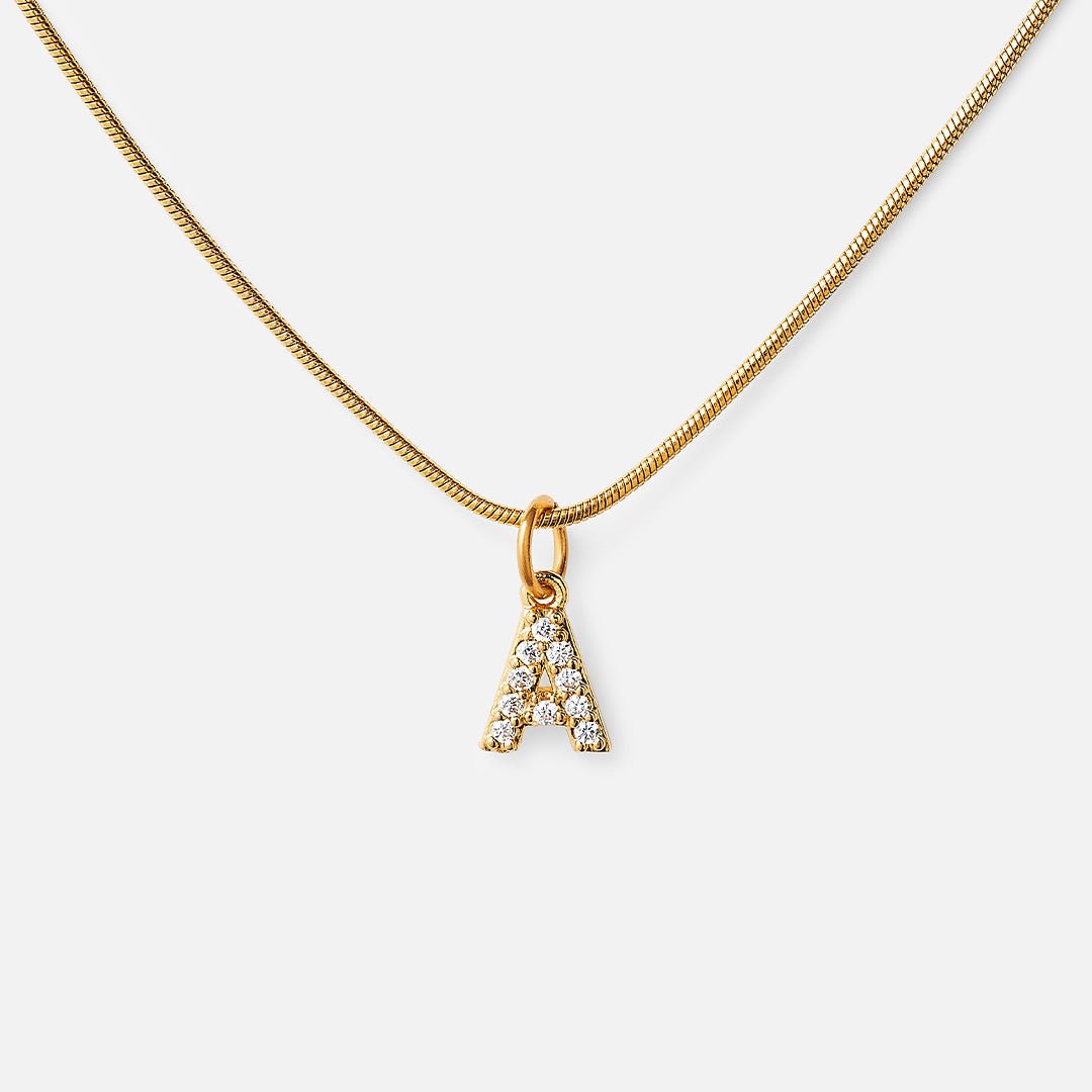 Initial Letter Necklace with Zirconia 18k Gold Plated