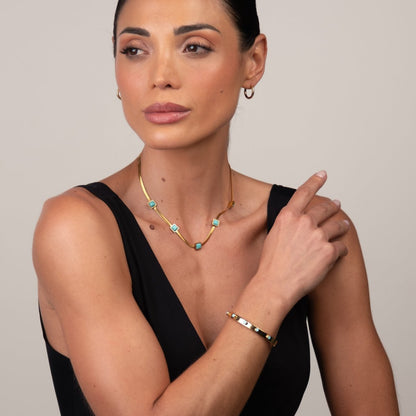 Aqua Stone Mesh Necklace 18k Gold Plated