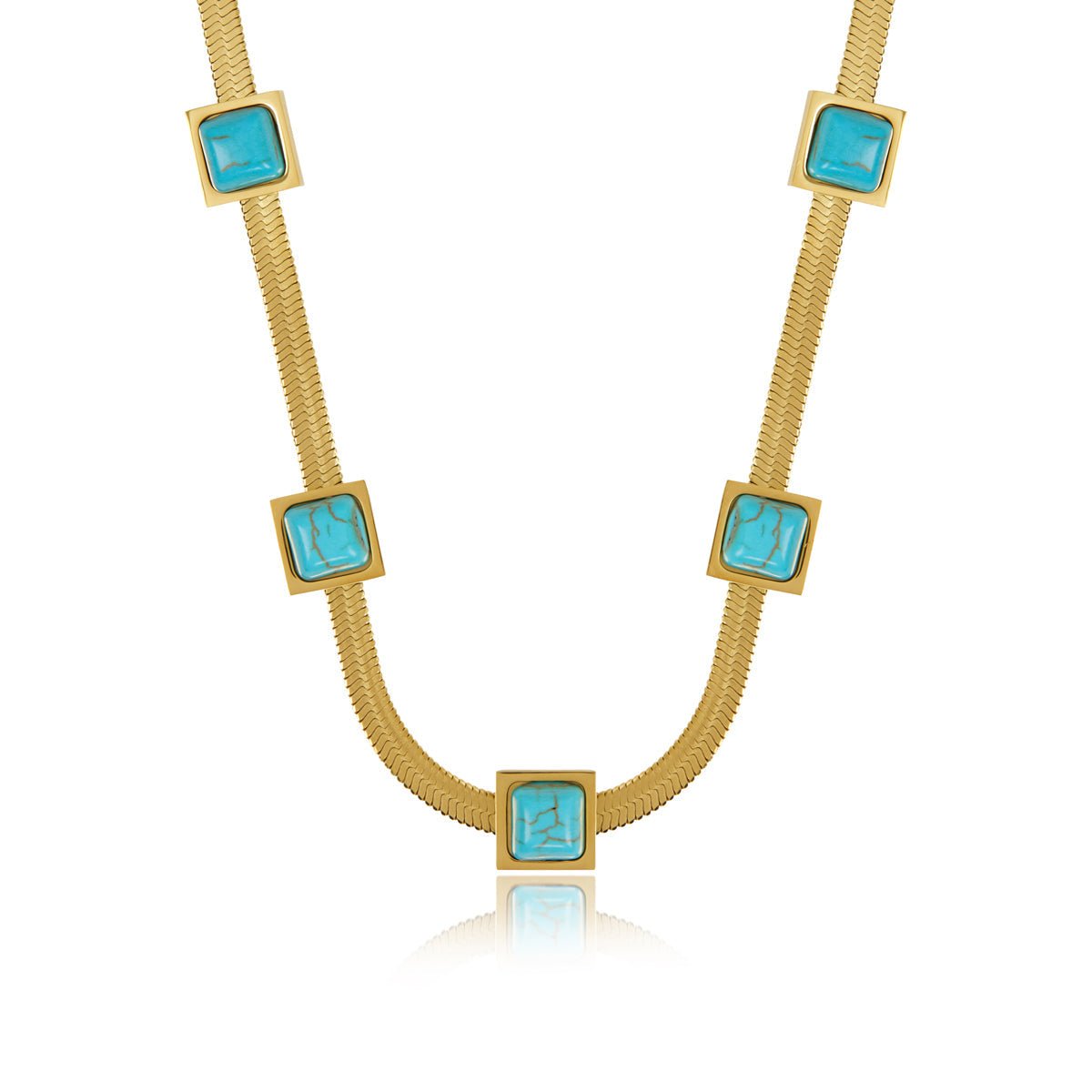 Aqua Stone Mesh Necklace 18k Gold Plated