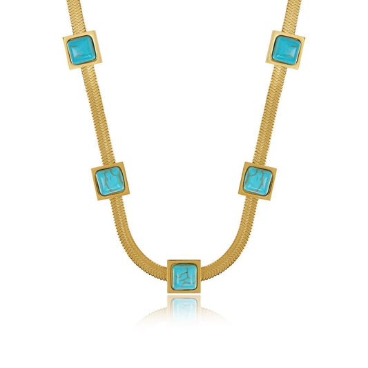 Aqua Stone Mesh Necklace 18k Gold Plated