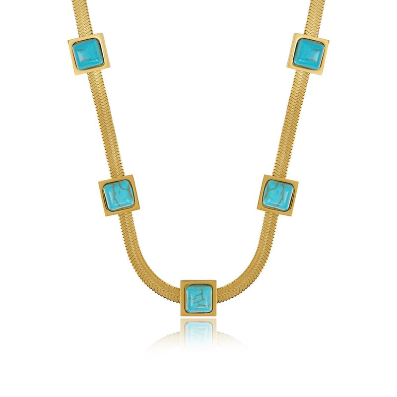 Aqua Stone Mesh Necklace 18k Gold Plated