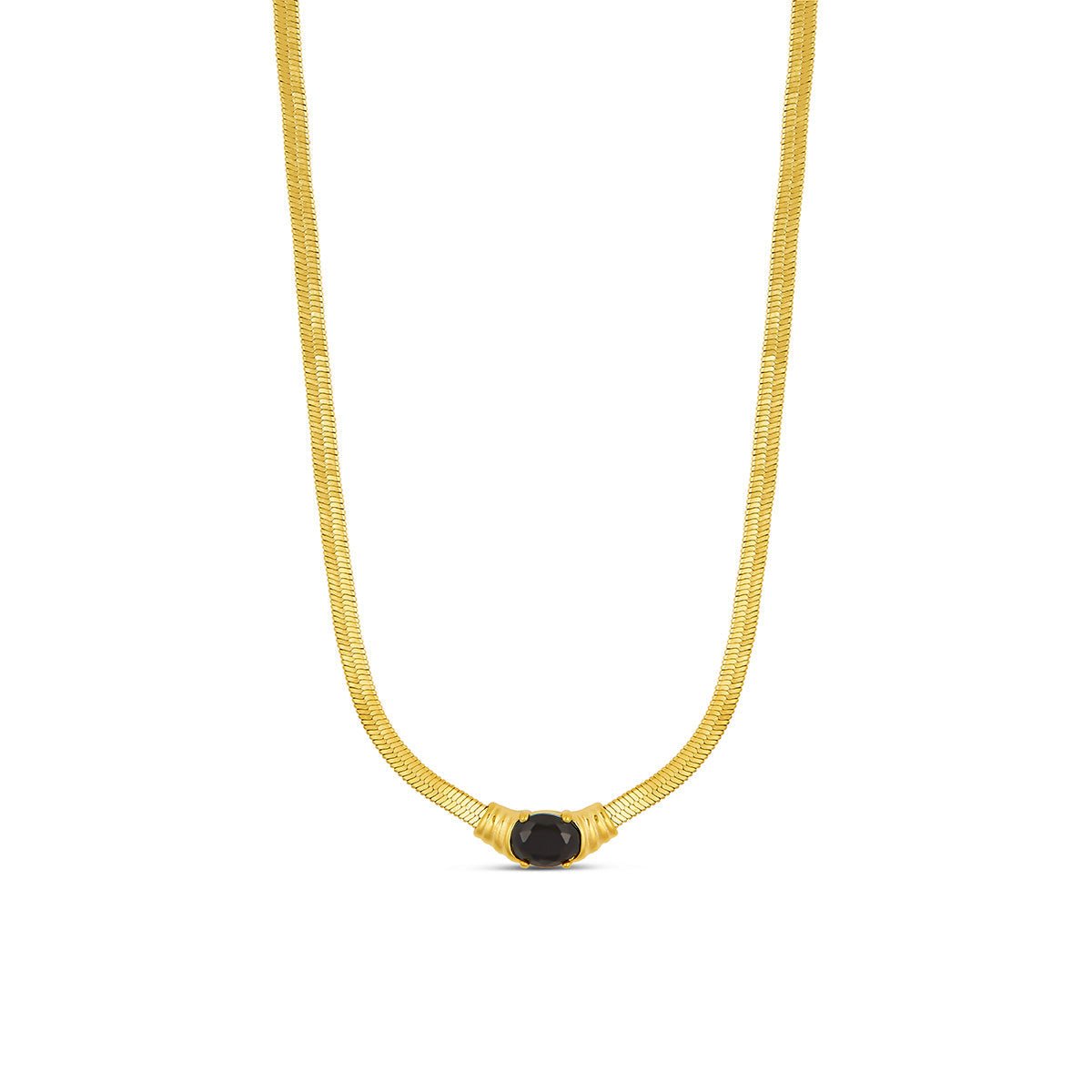 Onyx Stone Mesh Necklace 18k Gold Plated