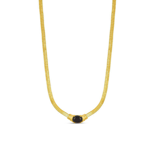 Onyx Stone Mesh Necklace 18k Gold Plated
