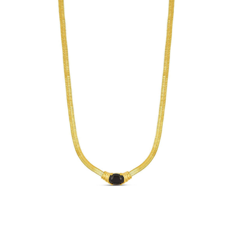Onyx Stone Mesh Necklace 18k Gold Plated
