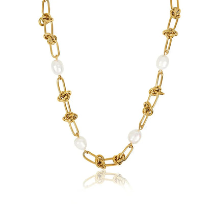 Knot and Pearls Necklace - 18k Gold Plated