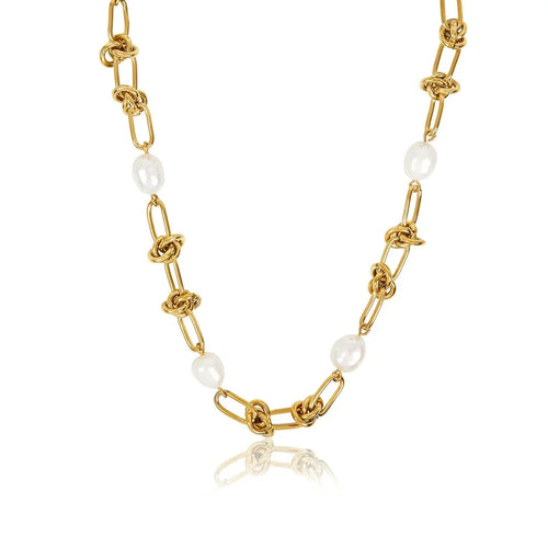Knot and Pearls Necklace - 18k Gold Plated
