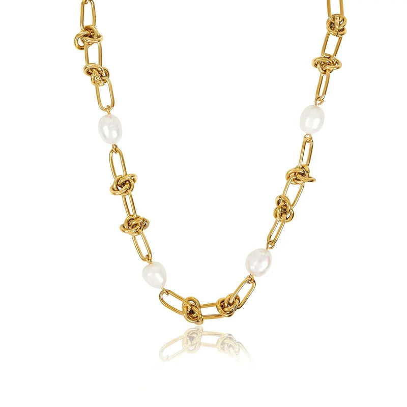 Knot and Pearls Necklace - 18k Gold Plated