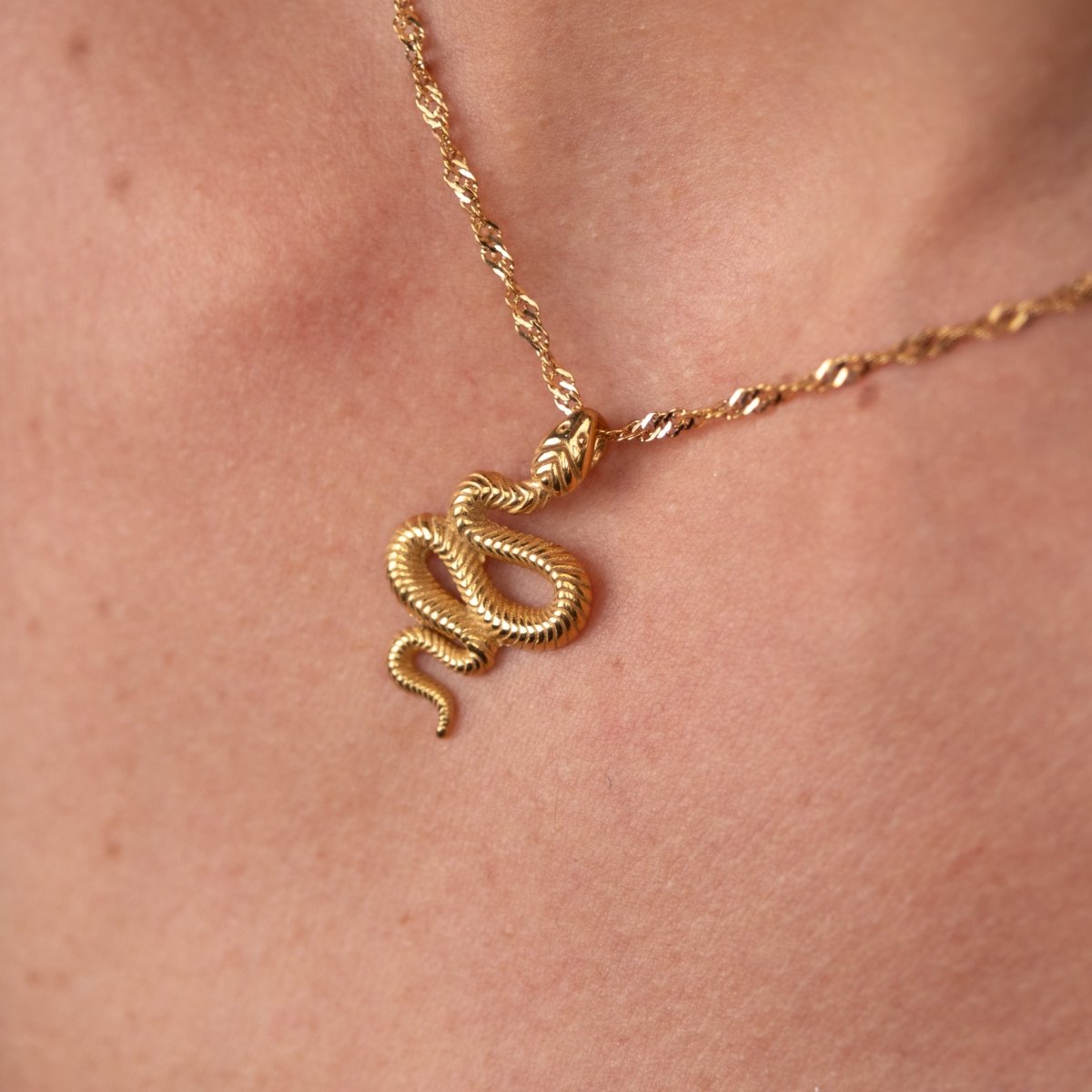 Serpent Pendant Necklace 18k Gold Plated