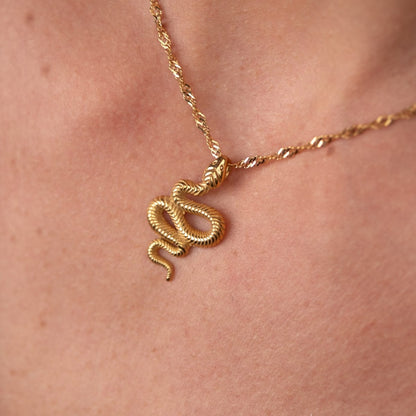 Serpent Pendant Necklace 18k Gold Plated