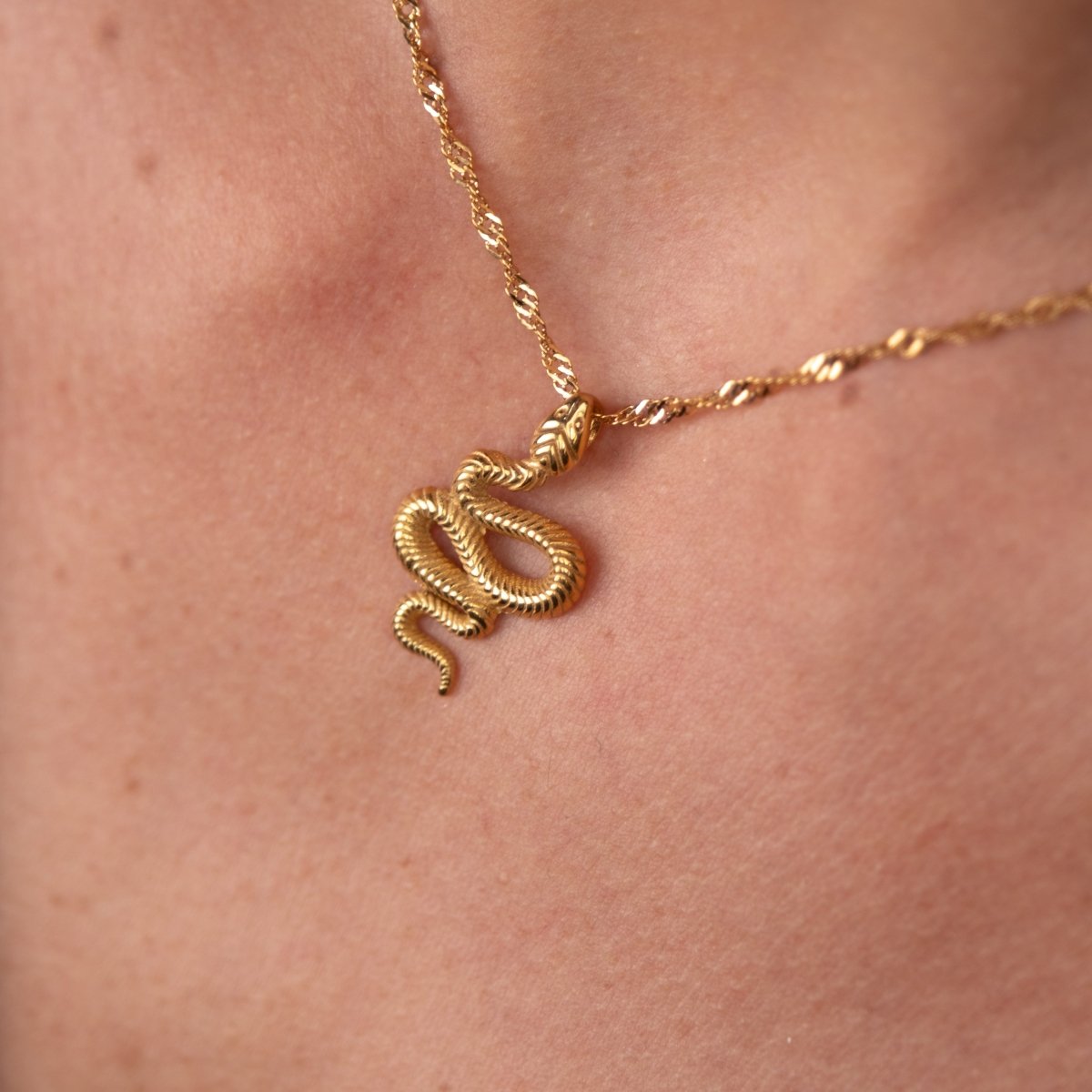 Serpent Pendant Necklace 18k Gold Plated