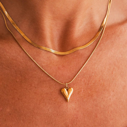 Sculpted Heart Layered Necklace Set - 18k Gold Plated