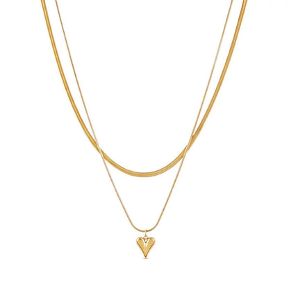 Sculpted Heart Layered Necklace Set - 18k Gold Plated