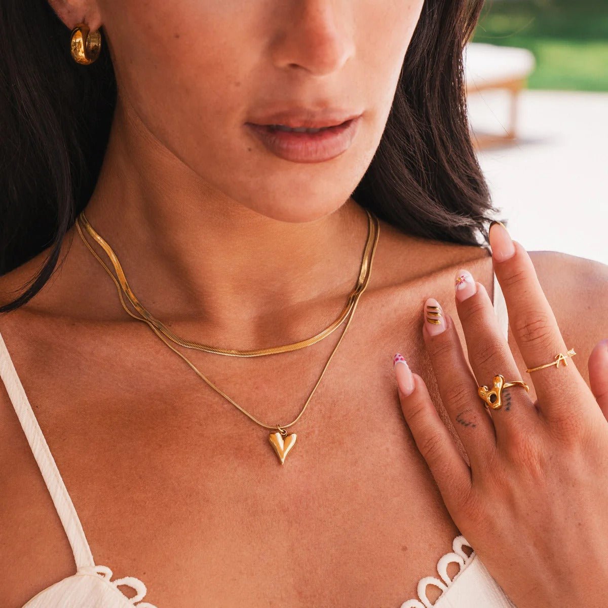 Sculpted Heart Layered Necklace Set - 18k Gold Plated