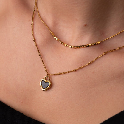 Marbled Heart Layered Necklace Set - 18k Gold Plated