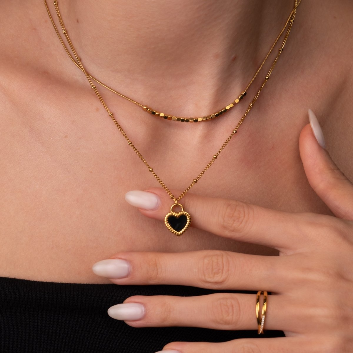 Marbled Heart Layered Necklace Set - 18k Gold Plated