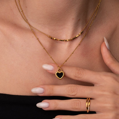 Marbled Heart Layered Necklace Set - 18k Gold Plated
