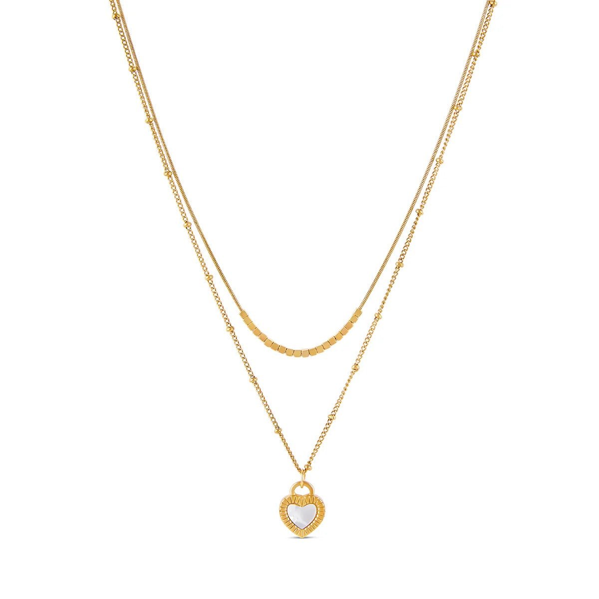 Marbled Heart Layered Necklace Set - 18k Gold Plated