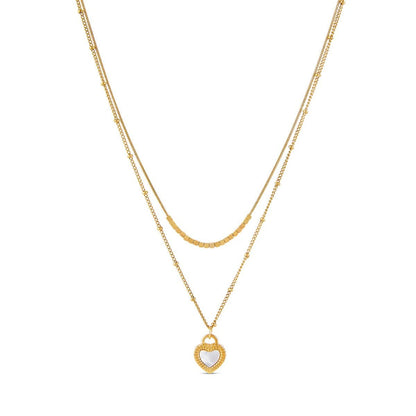 Marbled Heart Layered Necklace Set - 18k Gold Plated
