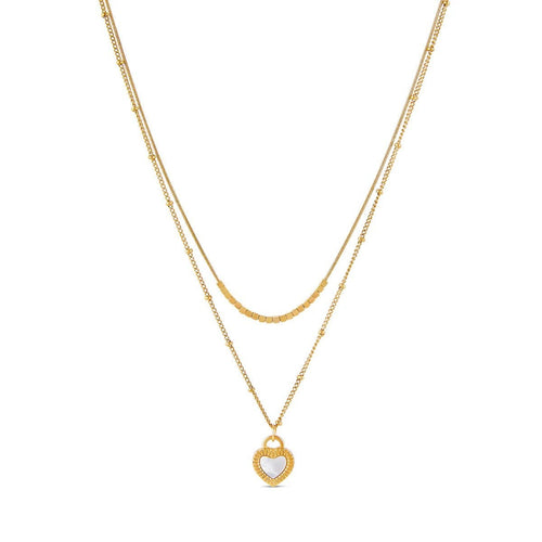 Marbled Heart Layered Necklace Set - 18k Gold Plated