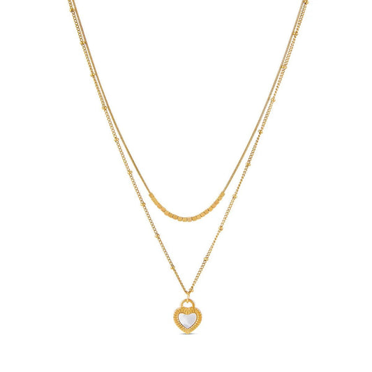 Marbled Heart Layered Necklace Set - 18k Gold Plated