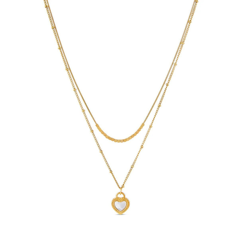 Marbled Heart Layered Necklace Set - 18k Gold Plated