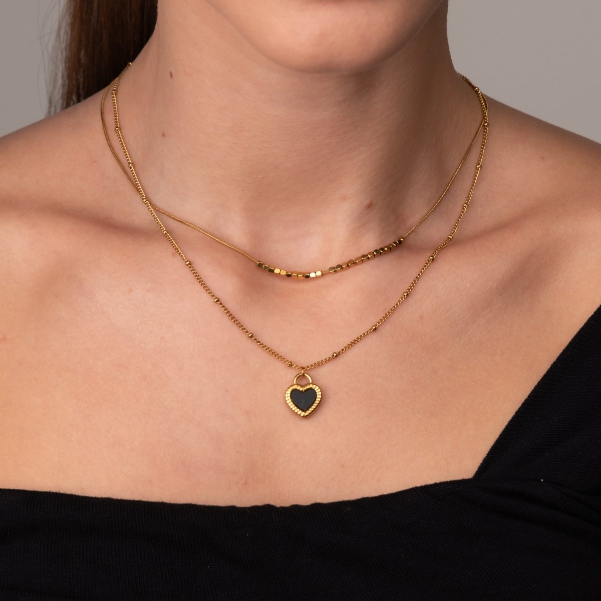 Marbled Heart Layered Necklace Set - 18k Gold Plated