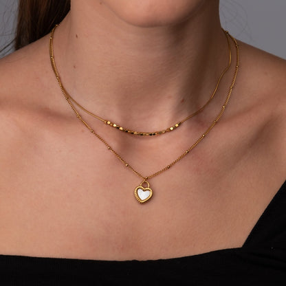 Marbled Heart Layered Necklace Set - 18k Gold Plated